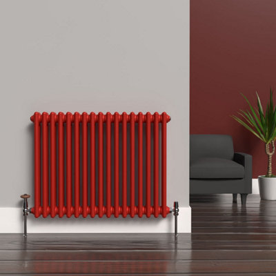 LUX HEAT POPPY RED HORIZONTAL 2 COLUMN TRADITIONAL RADIATOR 600MM (H) X ...