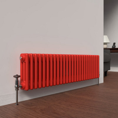 Lux Heat Poppy Red Horizontal 3 Column Traditional Radiator 300mm (H) x ...