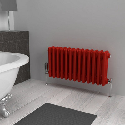 Lux Heat Poppy Red Horizontal 3 Column Traditional Radiator 300mm (H) x ...