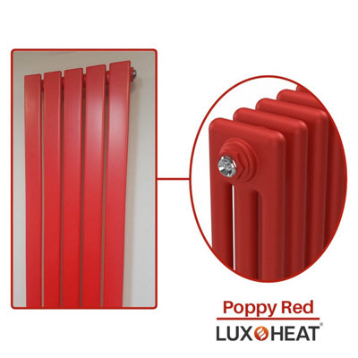 Lux Heat Poppy Red Horizontal 3 Column Traditional Radiator 500mm (H) x ...