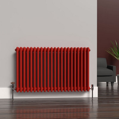 Lux Heat Poppy Red Horizontal 3 Column Traditional Radiator 600mm (H) x ...
