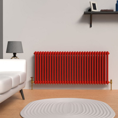 Lux Heat Poppy Red Horizontal 3 Column Traditional Radiator 600mm (H) x ...