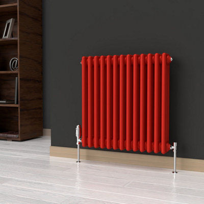 Lux Heat Poppy Red Horizontal 3 Column Traditional Radiator 600mm (H) x ...