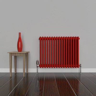 LUX HEAT POPPY RED HORIZONTAL 3 COLUMN TRADITIONAL RADIATOR 600MM (H) X ...
