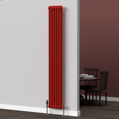 Lux Heat Poppy Red Vertical 2 Column Traditional Radiator 1800mm (H) x ...