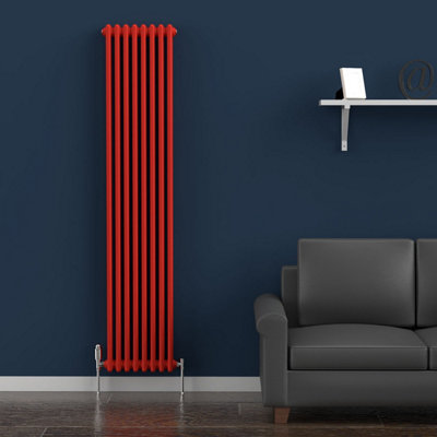 Lux Heat Poppy Red Vertical 2 Column Traditional Radiator 1800mm (H) x ...