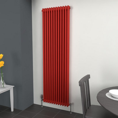 Lux Heat Poppy Red Vertical 2 Column Traditional Radiator 1800mm (H) x ...