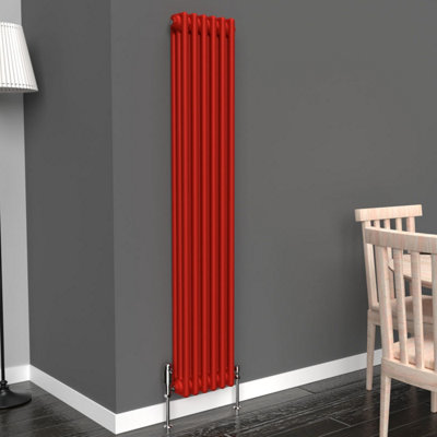 Lux Heat Poppy Red Vertical 3 Column Traditional Radiator 1500mm (H) x ...