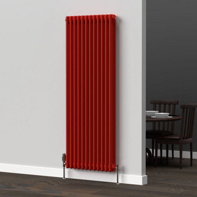 Lux Heat Poppy Red Vertical 3 Column Traditional Radiator 1500mm (H) x ...