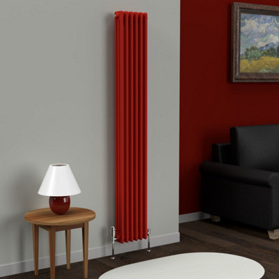 Lux Heat Poppy Red Vertical 3 Column Traditional Radiator 1800mm (H) x ...