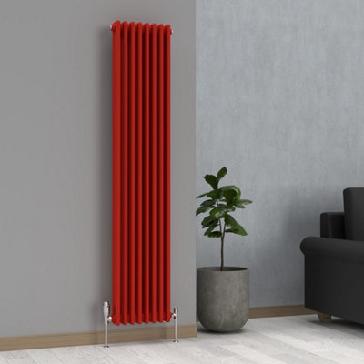 Lux Heat Poppy Red Vertical 3 Column Traditional Radiator 1800mm (H) x ...