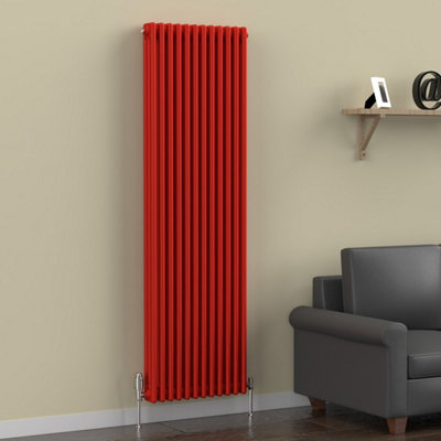 Lux Heat Poppy Red Vertical 3 Column Traditional Radiator 1800mm (H) x ...