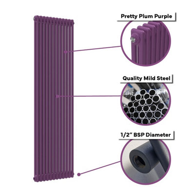 Lux Heat Pretty Plum Purple Vertical 3 Column Traditional Radiator ...