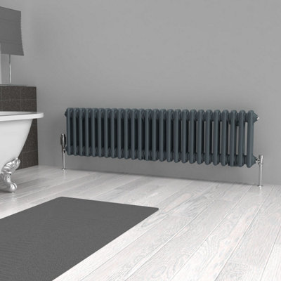 Lux Heat Slate Grey Horizontal 2 Column Traditional Radiator 300mm (H ...