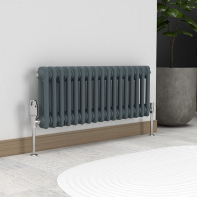 Lux Heat Slate Grey Horizontal 2 Column Traditional Radiator 300mm (H ...