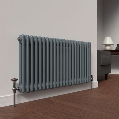 Lux Heat Slate Grey Horizontal 2 Column Traditional Radiator 500mm (H ...