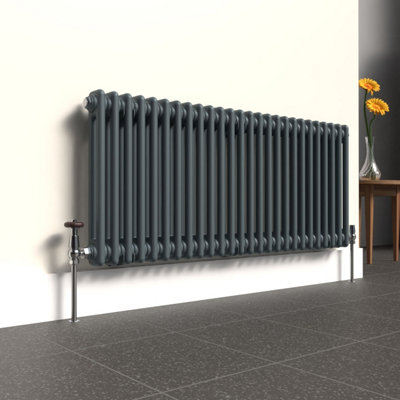 Lux Heat Slate Grey Horizontal 2 Column Traditional Radiator 500mm (H ...