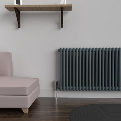 LUX HEAT SLATE GREY HORIZONTAL 2 COLUMN TRADITIONAL RADIATOR 600MM (H ...