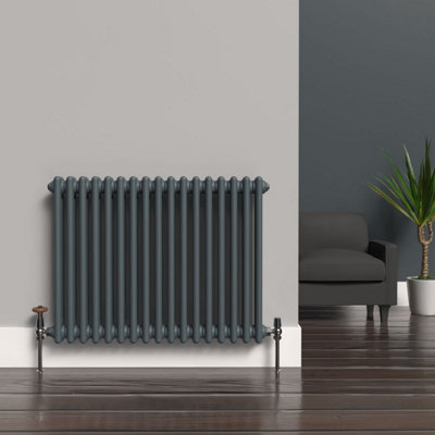 Lux Heat Slate Grey Horizontal 2 Column Traditional Radiator 600mm (H ...