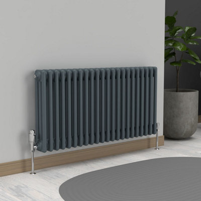 Lux Heat Slate Grey Horizontal 3 Column Traditional Radiator 500mm (H ...