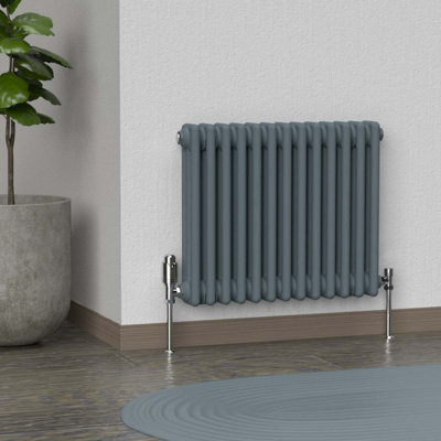 Lux Heat Slate Grey Horizontal 3 Column Traditional Radiator 500mm (H ...