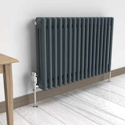 Lux Heat Slate Grey Horizontal 3 Column Traditional Radiator 500mm (H ...