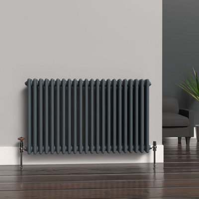 Lux Heat Slate Grey Horizontal 3 Column Traditional Radiator 600mm (H ...