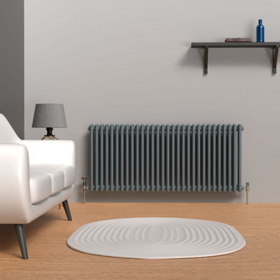 LUX HEAT SLATE GREY HORIZONTAL 3 COLUMN TRADITIONAL RADIATOR 600MM (H ...
