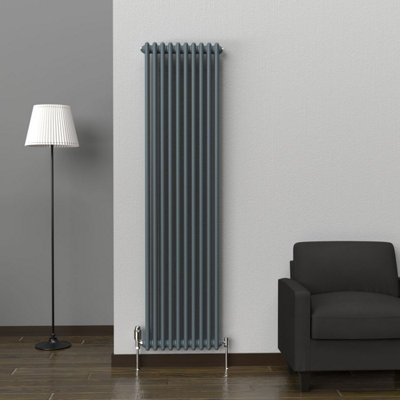 Lux Heat Slate Grey Vertical 2 Column Traditional Radiator 1800mm (H) x ...