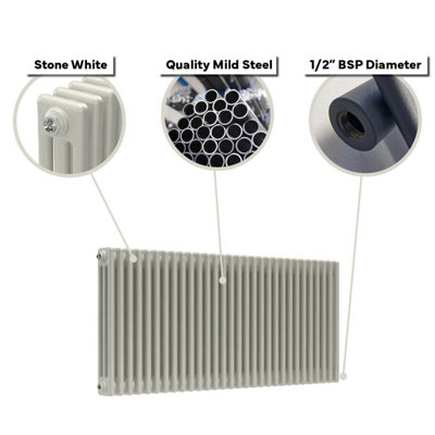 Lux Heat Stone White Horizontal 3 Column Traditional Radiator 300mm (H ...