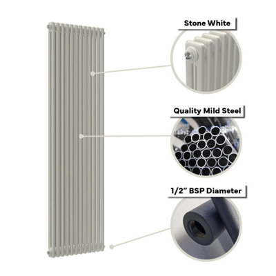 Lux Heat Stone White Vertical 3 Column Traditional Radiator 1500mm (H ...