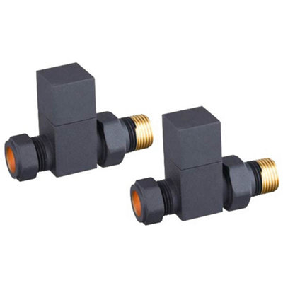 Lux Heat Straight Anthracite Grey Manual Square Radiator Valve Set