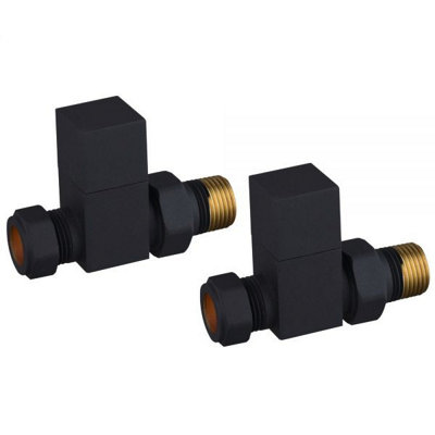 Lux Heat Straight Black Manual Square Radiator Valve Set