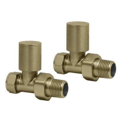 Lux Heat Straight Brushed Brass Manual Round Radiator Valve Set