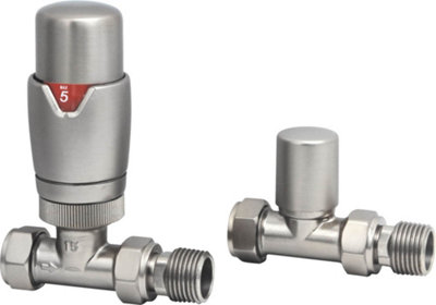 Lux Heat Straight Brushed Nickel Thermostatic Radiator Valve (TRV) Set