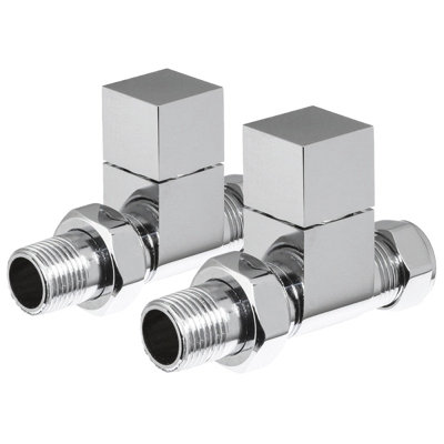 Lux Heat Straight Chrome Manual Square Radiator Valve Set