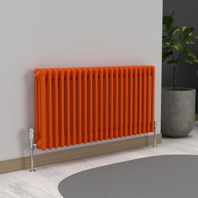 Lux Heat Sunburst Orange Horizontal 3 Column Traditional Radiator 500mm ...