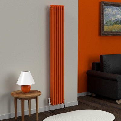 LUX HEAT SUNBURST ORANGE VERTICAL 3 COLUMN TRADITIONAL RADIATOR 1800MM ...