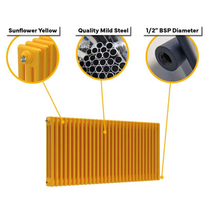 LUX HEAT SUNFLOWER YELLOW HORIZONTAL 3 COLUMN TRADITIONAL RADIATOR ...
