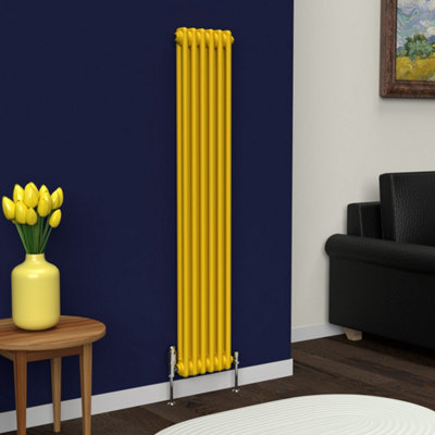Lux Heat Sunflower Yellow Vertical 2 Column Traditional Radiator 1500mm ...