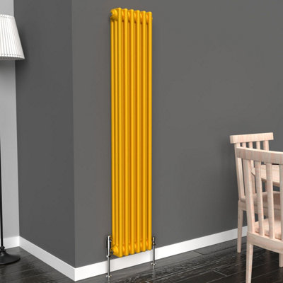 Lux Heat Sunflower Yellow Vertical 3 Column Traditional Radiator 1500mm ...
