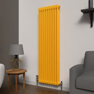 Lux Heat Sunflower Yellow Vertical 3 Column Traditional Radiator 1500mm ...