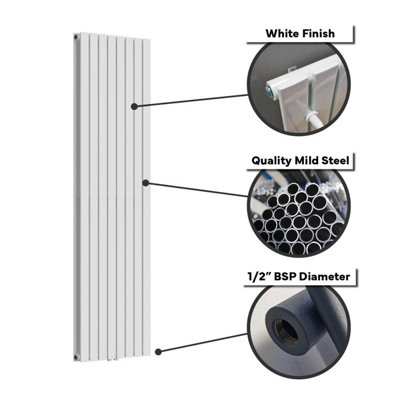 Lux Heat White Flat Vertical Single Panel Designer Radiator 1800mm (H ...