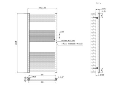 Lux Heat White Ladder Towel Radiator 1200mm (H) x 600mm (W)