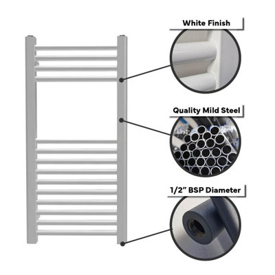 Lux Heat White Ladder Towel Radiator 1200mm (H) x 600mm (W)