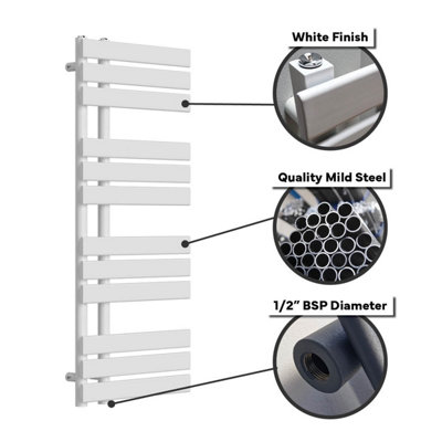 Lux Heat White Open-Flat Designer Towel Radiator 1180mm (H) x 600mm (W)