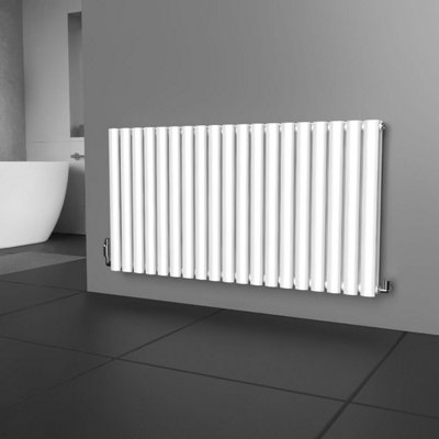 Lux Heat White Oval Horizontal Double Panel Designer Radiator 600mm (H) x 1140mm (W)