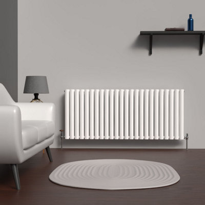 Lux Heat White Oval Horizontal Double Panel Designer Radiator 600mm (H) x 1440mm (W)