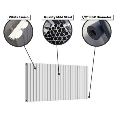 Lux Heat White Oval Horizontal Double Panel Designer Radiator 600mm (H) x 960mm (W)