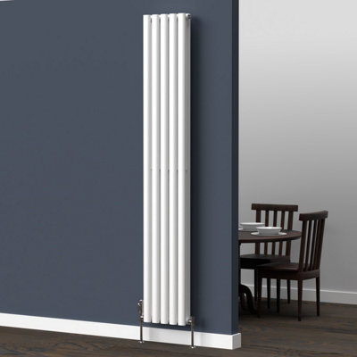 Lux Heat White Oval Vertical Double Panel Designer Radiator 1800mm (H) x 300mm (W)